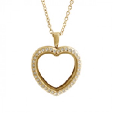 Large Gold Crystal Heart Locket