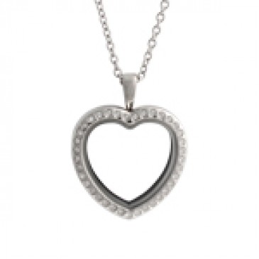 Large Silver Crystal Heart Locket